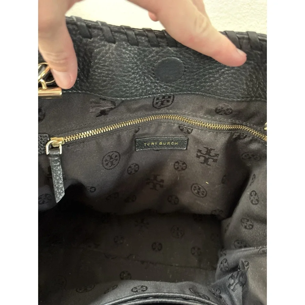 Tory Burch Marion Black Leather Slouchy Tote With Gold Hardware